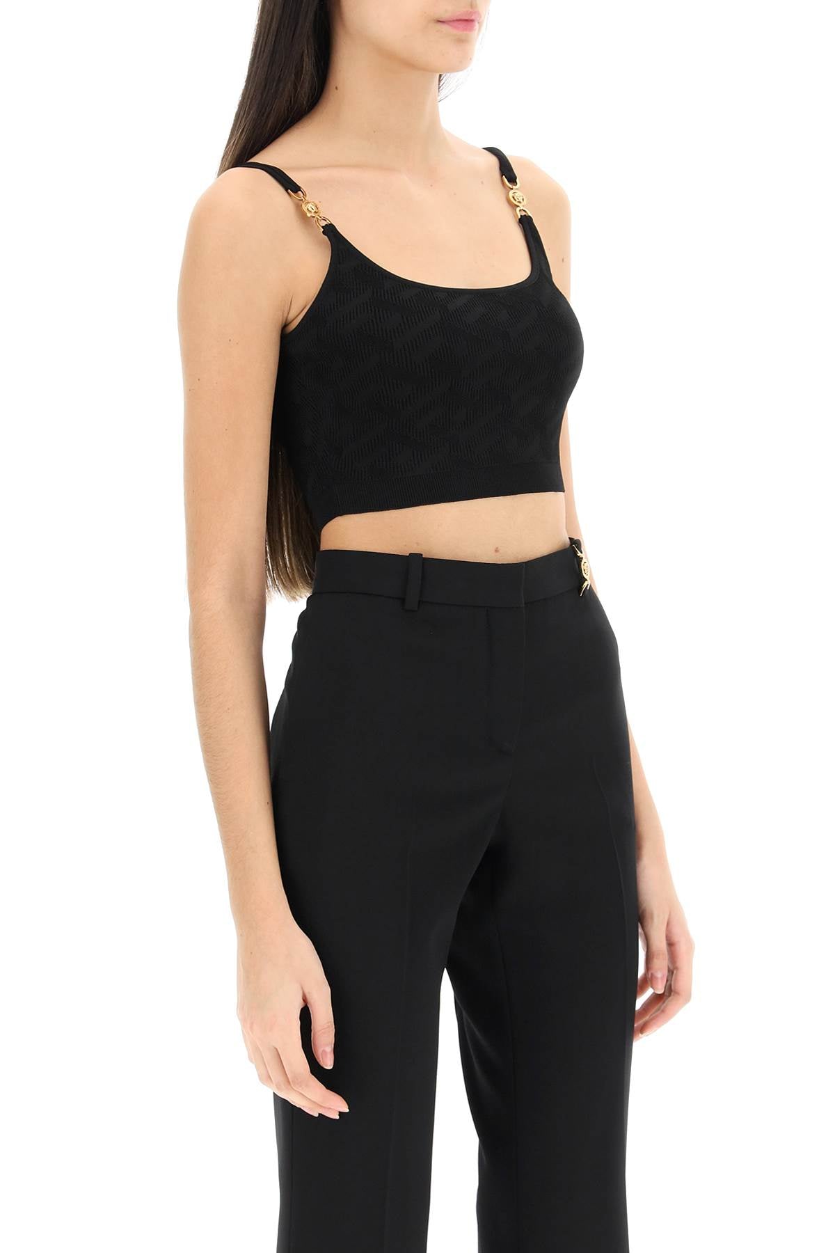 Versace 'la greca' knitted cropped top-1