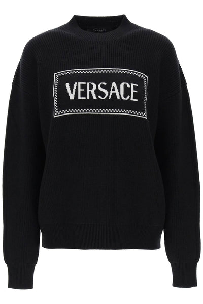 Versace crew-neck sweater with logo inlay-0