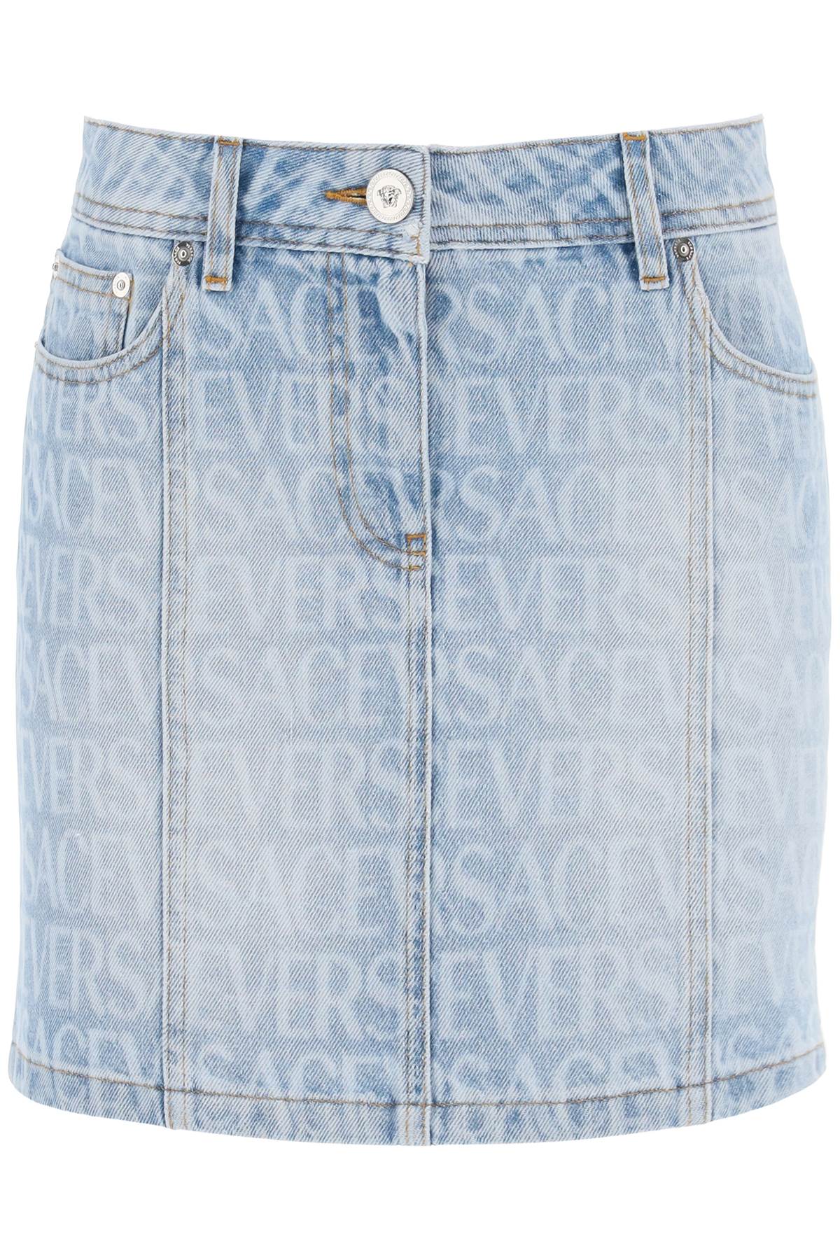 Versace monogram denim mini skirt-0