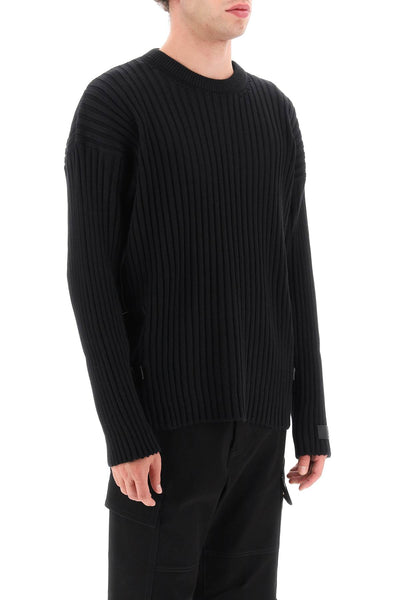 Versace ribbed-knit sweater with leather straps-1