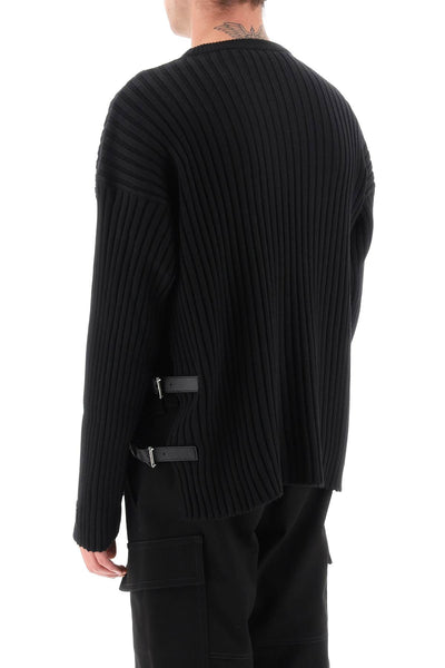 Versace ribbed-knit sweater with leather straps-2