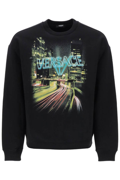 Versace crew-neck sweatshirt with city lights print-0