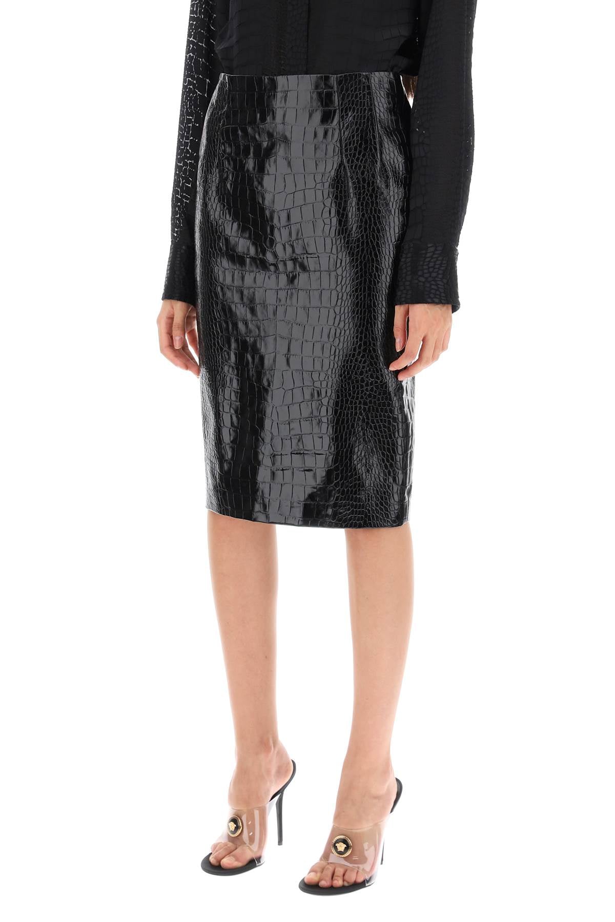 Versace croco-effect leather pencil skirt-3
