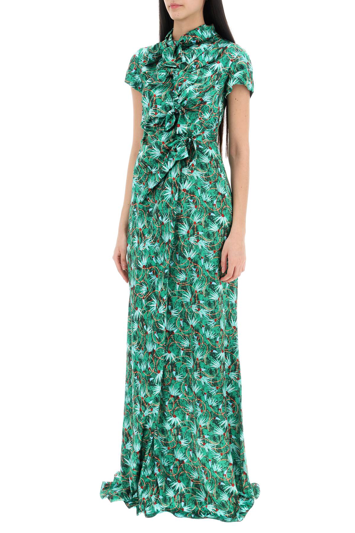 Saloni maxi floral dress kelly with bows-3