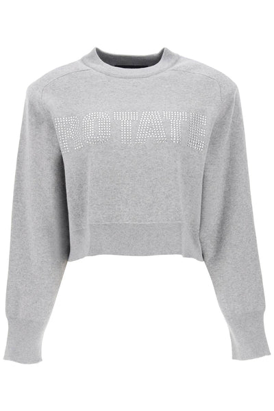 Rotate cropped sweater with rhinestone-studded logo-0