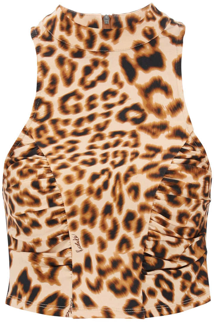 Rotate leopard print jersey crop top-0