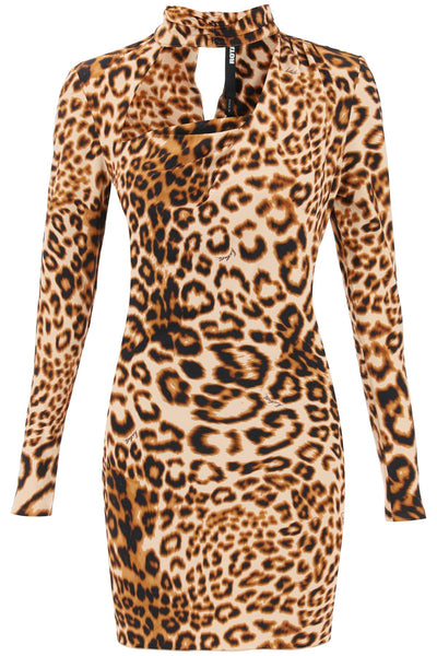 Rotate leopard printed jersey mini dress-0