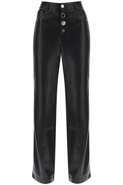 Rotate embellished button faux leather pants-0