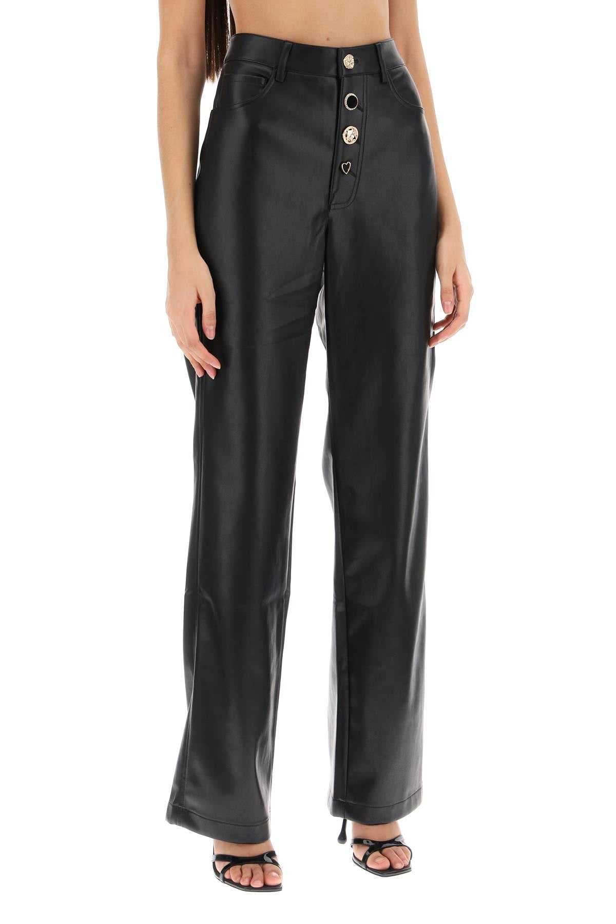 Rotate embellished button faux leather pants-1