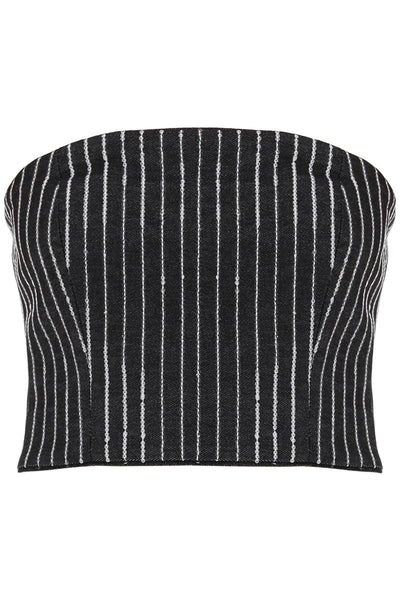 Rotate cropped top with sequined stripes-0