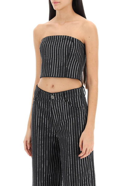 Rotate cropped top with sequined stripes-3