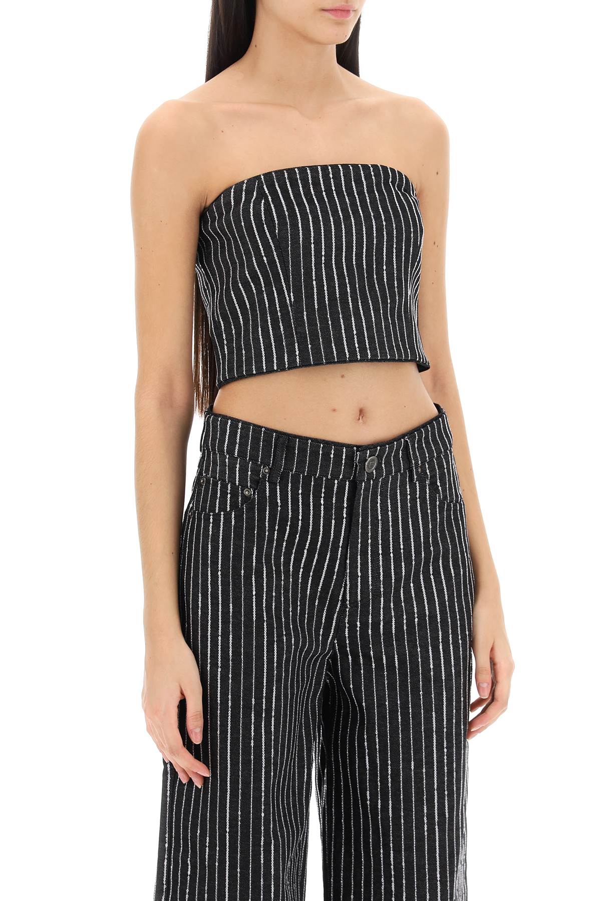 Rotate cropped top with sequined stripes-1