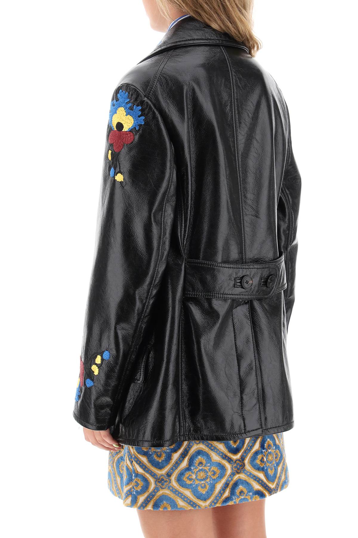 Etro jacket in patent faux leather with floral embroideries-2