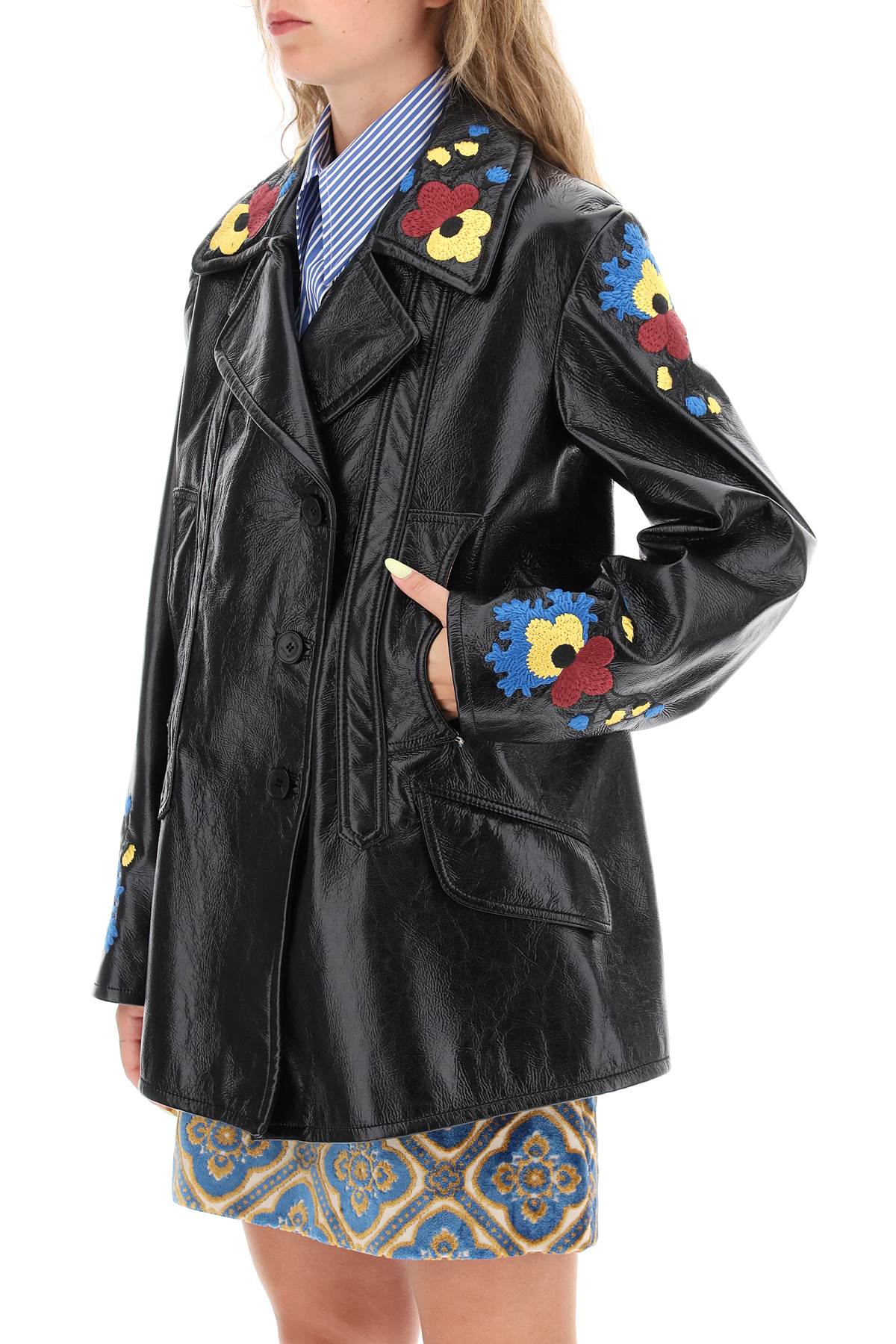 Etro jacket in patent faux leather with floral embroideries-3