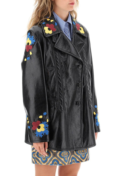 Etro jacket in patent faux leather with floral embroideries-1