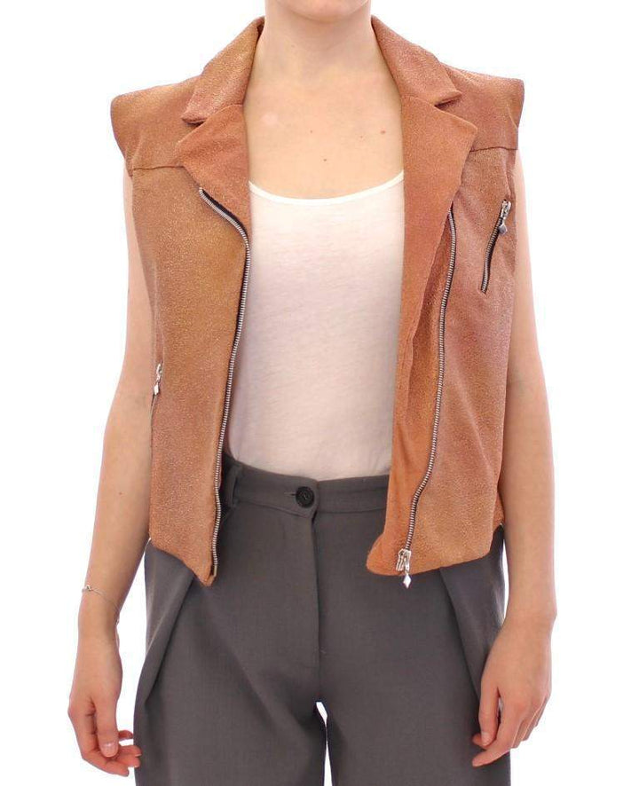 La Maison du Couturier  Leather Jacket Vest #women, Brown, Catch, feed-agegroup-adult, feed-color-brown, feed-gender-female, feed-size-IT42|M, Gender_Women, IT42|M, Jackets & Coats - Women - Clothing, Kogan, La Maison du Couturier at SEYMAYKA