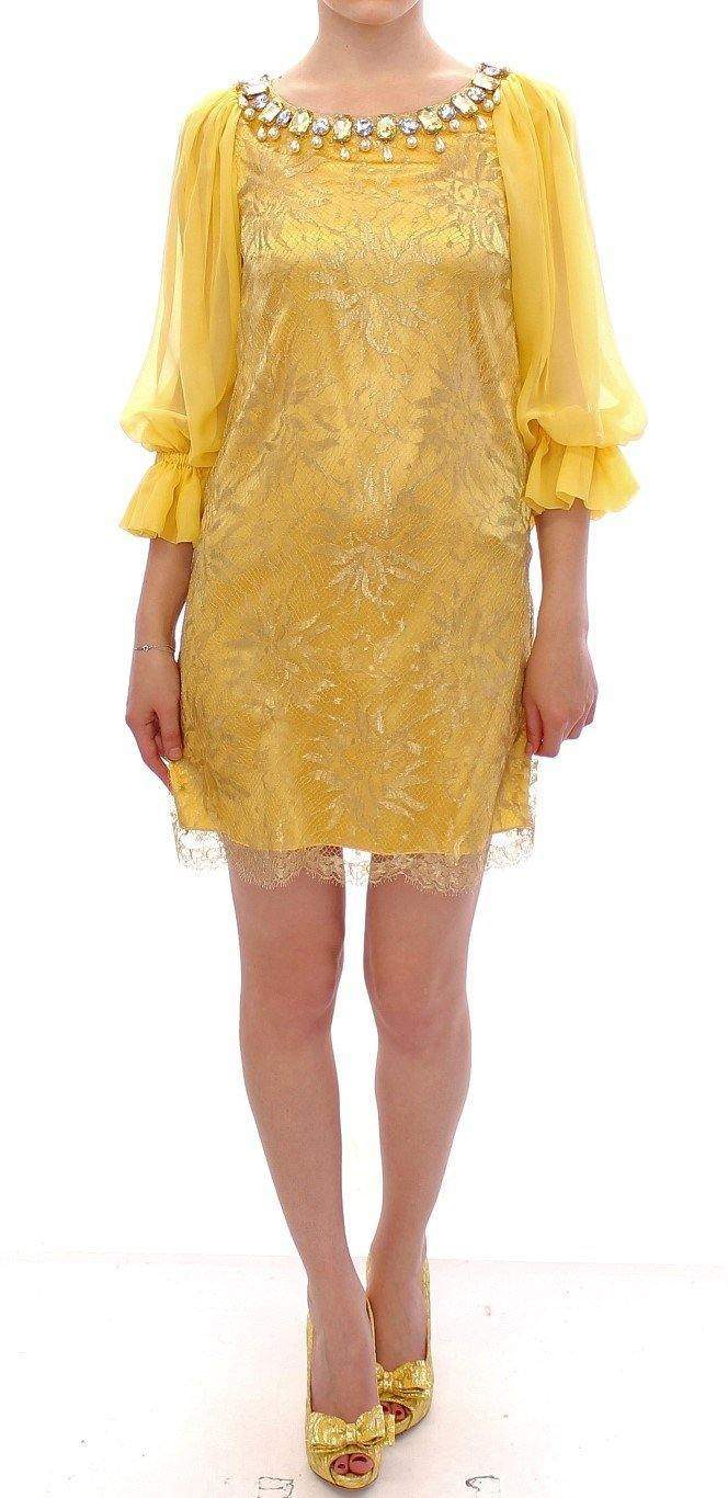 Dolce & Gabbana  Yellow lace crystal mini dress #women, Brand_Dolce & Gabbana, Catch, Clothing_Dress, Dolce & Gabbana, Dresses - Women - Clothing, feed-agegroup-adult, feed-color-yellow, feed-gender-female, feed-size-IT38|XS, feed-size-IT40|S, Gender_Women, IT38|XS, IT40|S, Kogan, Yellow at SEYMAYKA