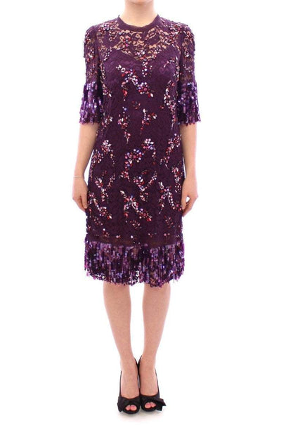 Dolce & Gabbana Purple floral lace crystal embedded dress #women, Dolce & Gabbana, Dresses - Women - Clothing, feed-agegroup-adult, feed-color-purple, feed-gender-female, feed-size-IT42|M, IT42|M, Purple at SEYMAYKA