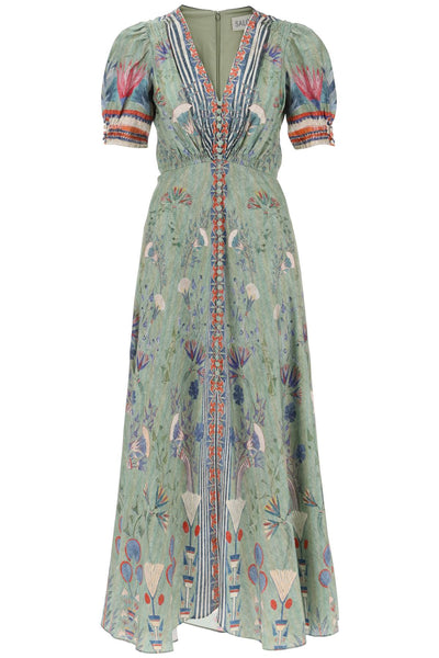 Saloni 'lea' long dress in printed silk-0