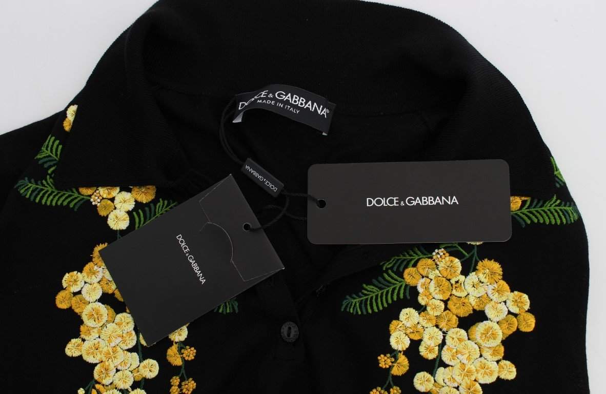Dolce & Gabbana Black Silk Floral Embroidered Polo Top #women, Black, Brand_Dolce & Gabbana, Catch, Dolce & Gabbana, feed-agegroup-adult, feed-color-black, feed-gender-female, feed-size-IT36|XXS, Gender_Women, IT36|XXS, Kogan, Tops & T-Shirts - Women - Clothing at SEYMAYKA