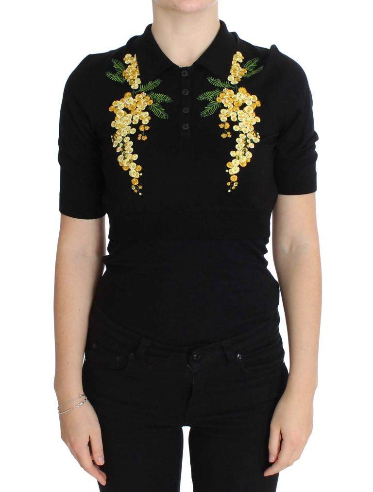 Dolce & Gabbana Black Silk Floral Embroidered Polo Top #women, Black, Brand_Dolce & Gabbana, Catch, Dolce & Gabbana, feed-agegroup-adult, feed-color-black, feed-gender-female, feed-size-IT36|XXS, Gender_Women, IT36|XXS, Kogan, Tops & T-Shirts - Women - Clothing at SEYMAYKA