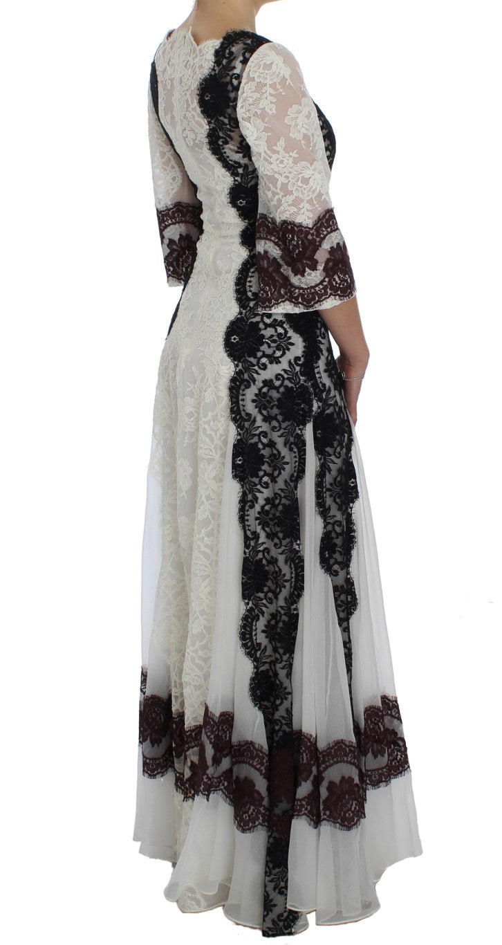 Dolce & Gabbana White Floral Lace Full Length Gown Dress
