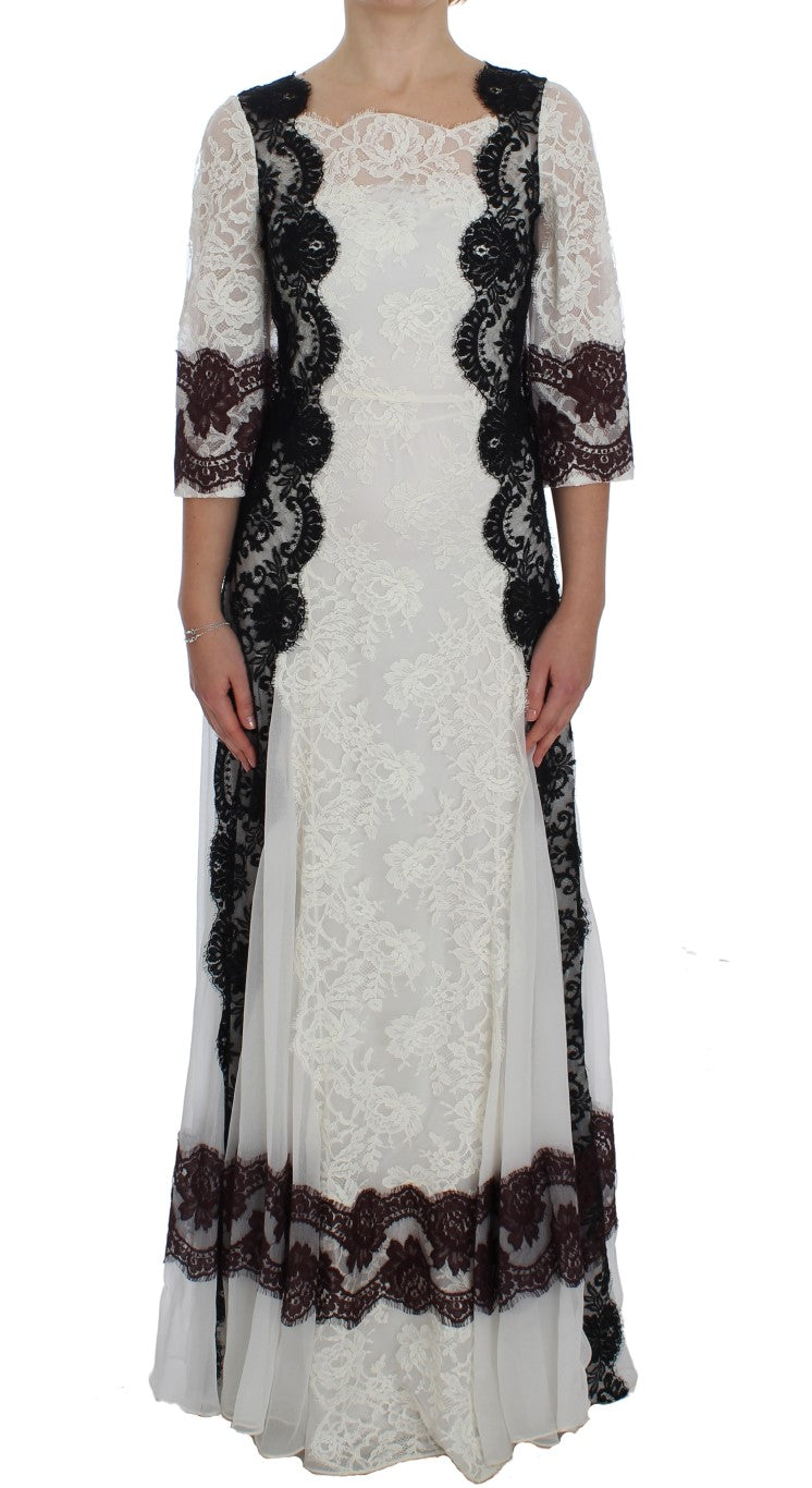 Dolce & Gabbana White Floral Lace Full Length Gown Dress
