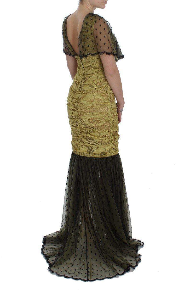 Dolce & Gabbana  Yellow Black Floral Lace Ricamo Gown Dress #women, Brand_Dolce & Gabbana, Catch, Clothing_Dress, Dolce & Gabbana, Dresses - Women - Clothing, feed-agegroup-adult, feed-color-yellow, feed-gender-female, feed-size-IT40|S, Gender_Women, IT40|S, Kogan, Yellow at SEYMAYKA