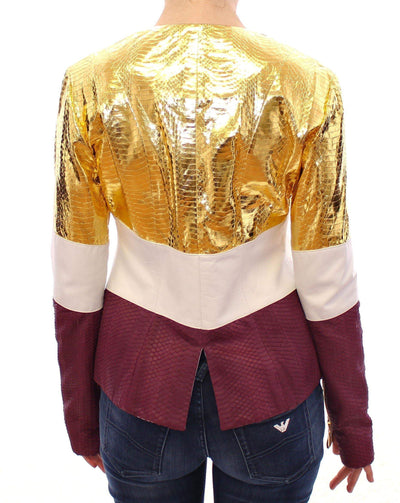 Vladimiro Gioia -Gold Purple Leather Jacket #women, Catch, feed-agegroup-adult, feed-color-white, feed-gender-female, feed-size-IT40|S, Gender_Women, IT40|S, Jackets & Coats - Women - Clothing, Kogan, Vladimiro Gioia, White at SEYMAYKA