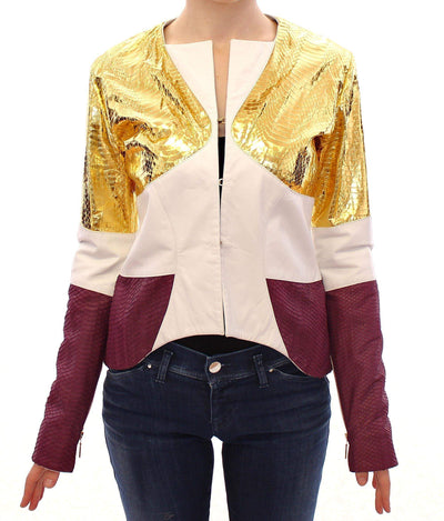Vladimiro Gioia -Gold Purple Leather Jacket #women, Catch, feed-agegroup-adult, feed-color-white, feed-gender-female, feed-size-IT40|S, Gender_Women, IT40|S, Jackets & Coats - Women - Clothing, Kogan, Vladimiro Gioia, White at SEYMAYKA