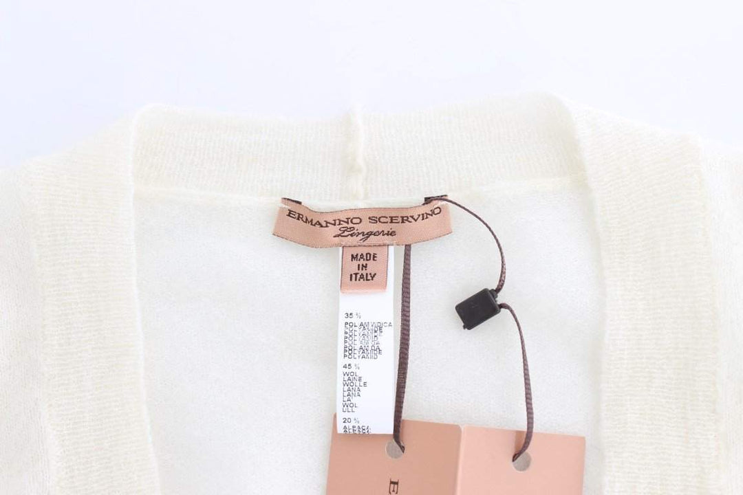 ERMANNO SCERVINO Women   Wool Cardigan Sweater #women, Catch, Ermanno Scervino, feed-agegroup-adult, feed-color-white, feed-gender-female, feed-size-IT42 | S, Gender_Women, IT42 | S, Kogan, Sweaters - Women - Clothing, White at SEYMAYKA