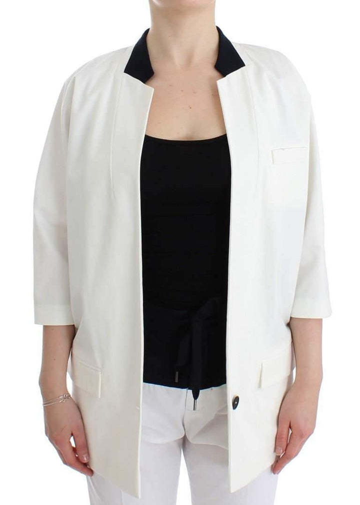 Andrea Pompilio  Cotton Blend Oversized Blazer Jacket #women, Andrea Pompilio, Catch, feed-agegroup-adult, feed-color-white, feed-gender-female, feed-size-IT40|S, feed-size-IT44|L, Gender_Women, IT40|S, IT44|L, Kogan, Suits & Blazers - Women - Clothing, White at SEYMAYKA