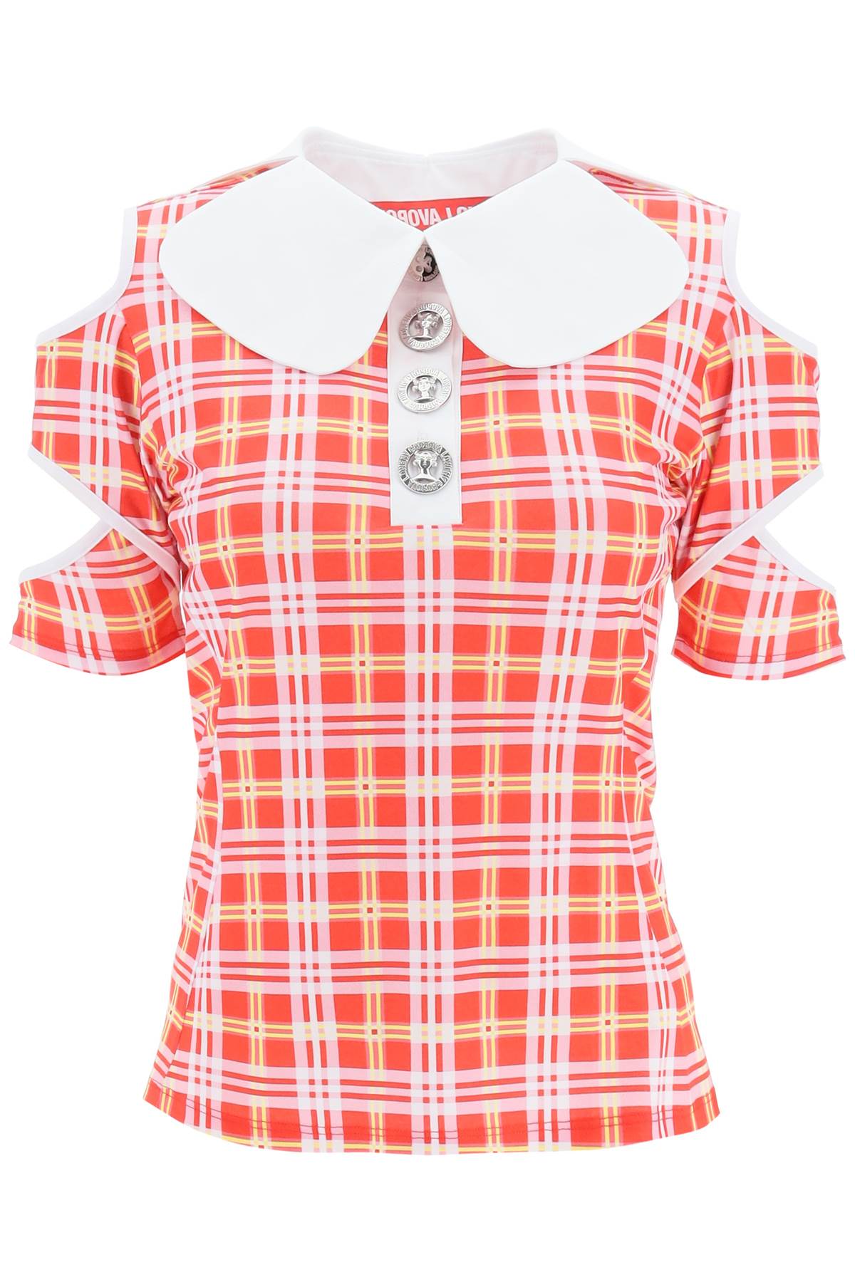 Chopova lowena tartan motif cut-out polo shirt-0