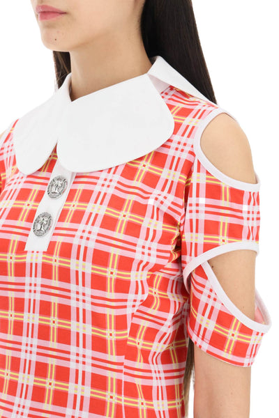 Chopova lowena tartan motif cut-out polo shirt-3