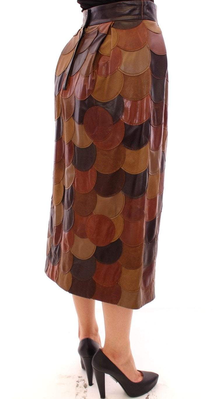Dolce & Gabbana  Brown Patchwork Leather Straight Skirt #women, Brand_Dolce & Gabbana, Brown, Catch, Dolce & Gabbana, feed-agegroup-adult, feed-color-brown, feed-gender-female, feed-size-IT38|XS, feed-size-IT40|S, Gender_Women, IT38|XS, IT40|S, Kogan, Skirts - Women - Clothing at SEYMAYKA