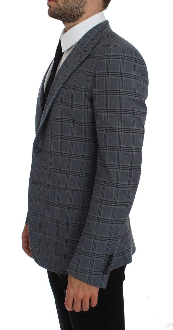 Dolce & Gabbana Blue Checkered Slim Fit Blazer Jacket #men, Blazers - Men - Clothing, Blue, Dolce & Gabbana, feed-agegroup-adult, feed-color-Blue, feed-gender-male, IT44 | XS at SEYMAYKA