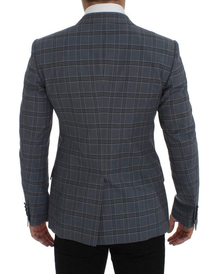 Dolce & Gabbana Blue Checkered Slim Fit Blazer Jacket #men, Blazers - Men - Clothing, Blue, Dolce & Gabbana, feed-agegroup-adult, feed-color-Blue, feed-gender-male, IT44 | XS at SEYMAYKA