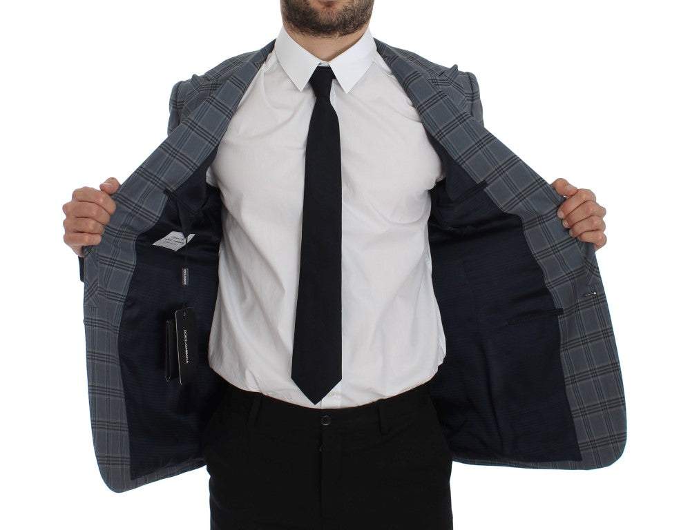 Dolce & Gabbana Blue Checkered Slim Fit Blazer Jacket #men, Blazers - Men - Clothing, Blue, Dolce & Gabbana, feed-agegroup-adult, feed-color-Blue, feed-gender-male, IT44 | XS at SEYMAYKA