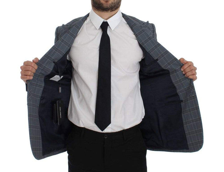 Dolce & Gabbana Blue Checkered Slim Fit Blazer Jacket #men, Blazers - Men - Clothing, Blue, Dolce & Gabbana, feed-agegroup-adult, feed-color-Blue, feed-gender-male, IT44 | XS at SEYMAYKA