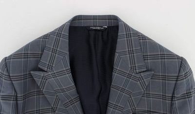 Dolce & Gabbana Blue Checkered Slim Fit Blazer Jacket #men, Blazers - Men - Clothing, Blue, Dolce & Gabbana, feed-agegroup-adult, feed-color-Blue, feed-gender-male, IT44 | XS at SEYMAYKA