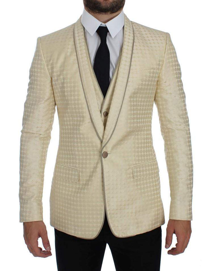 Dolce & Gabbana Beige Polka Dot Silk 2 Piece Blazer #men, Beige, Blazers - Men - Clothing, Brand_Dolce & Gabbana, Catch, Dolce & Gabbana, feed-agegroup-adult, feed-color-beige, feed-gender-male, feed-size-IT44 | XS, Gender_Men, IT44 | XS, Kogan at SEYMAYKA