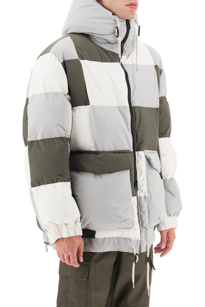 Sacai hooded puffer jacket with checkerboard pattern-1