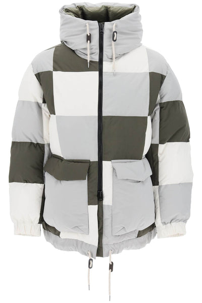 Sacai hooded puffer jacket with checkerboard pattern-0