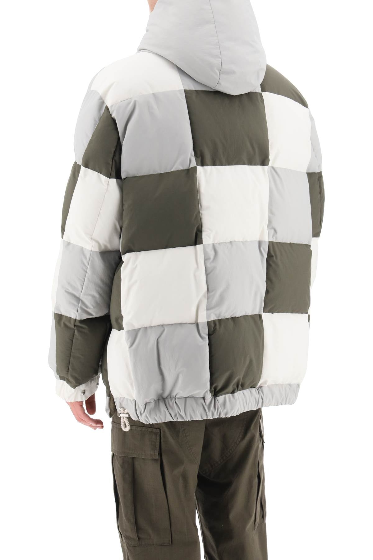 Sacai hooded puffer jacket with checkerboard pattern-2