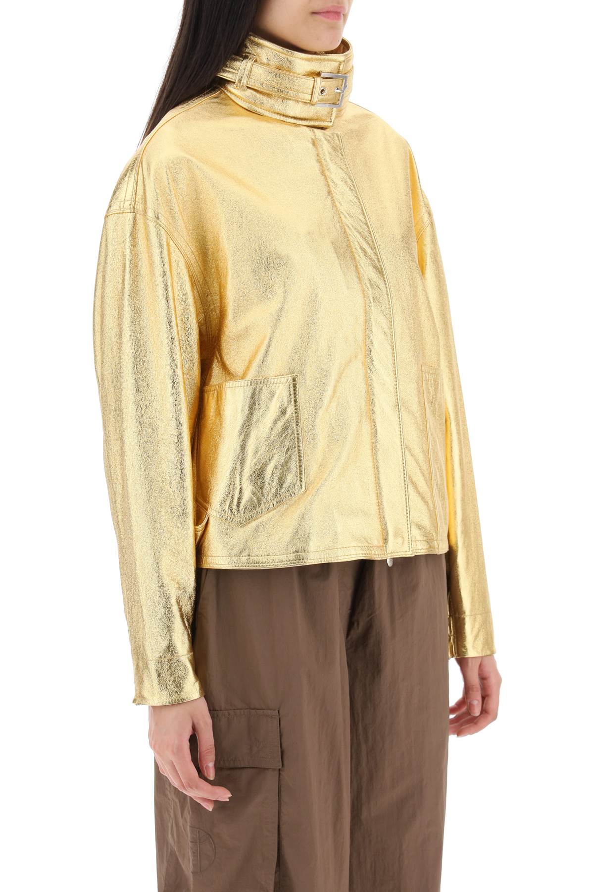 Saks potts 'houston' gold-laminated leather bomber jacket-1