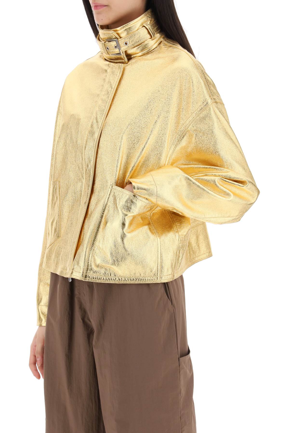Saks potts 'houston' gold-laminated leather bomber jacket-3