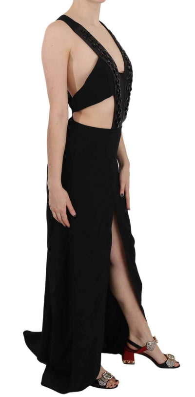 John Richmond  Crystal Leather Gown Flare Dress #women, Black, Catch, Clothing_Dress, Dresses - Women - Clothing, feed-agegroup-adult, feed-color-black, feed-gender-female, feed-size-IT40|S, feed-size-IT42|M, Gender_Women, IT40|S, IT42|M, John Richmond, Kogan, Women - New Arrivals at SEYMAYKA