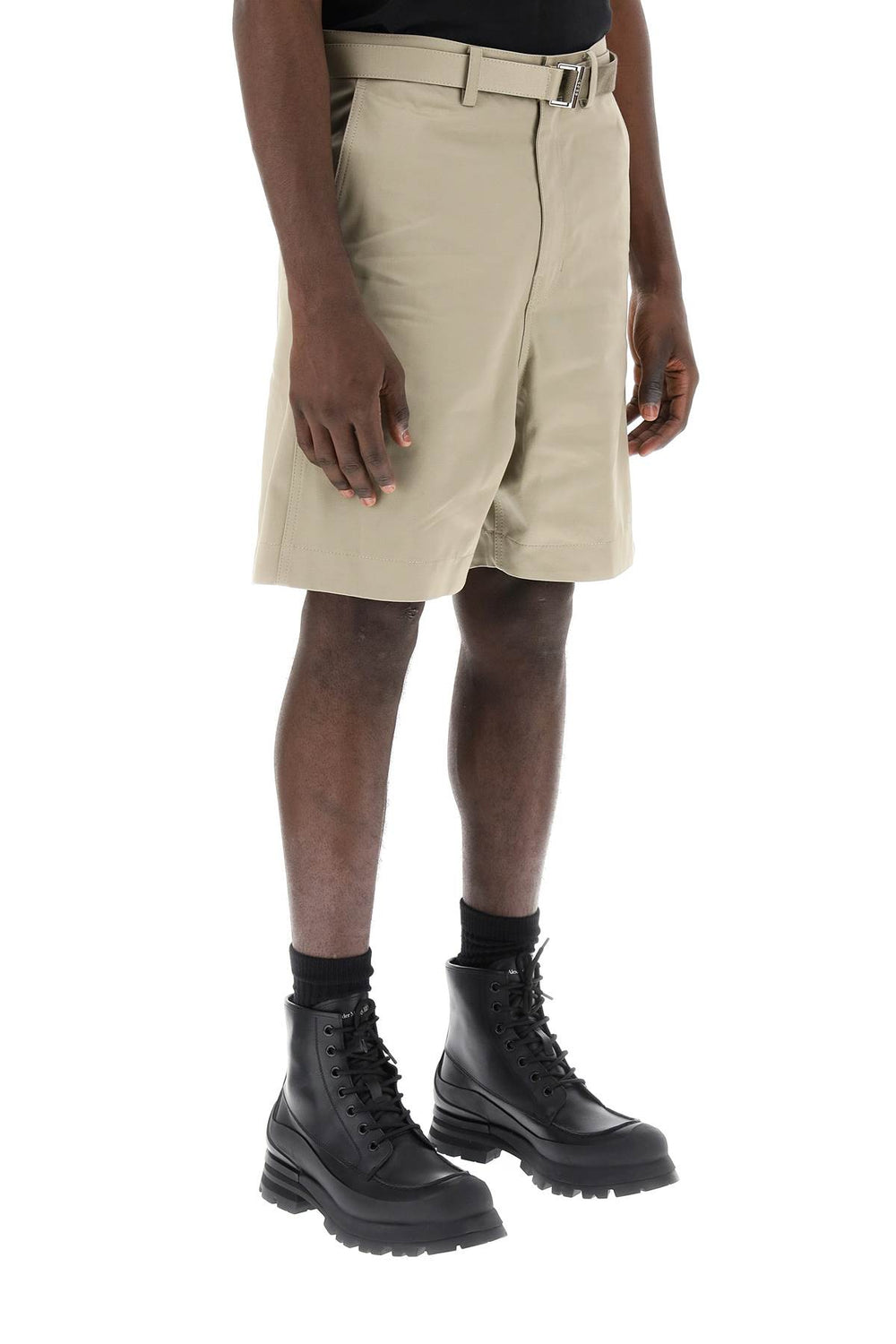 Sacai cotton belted shorts-1