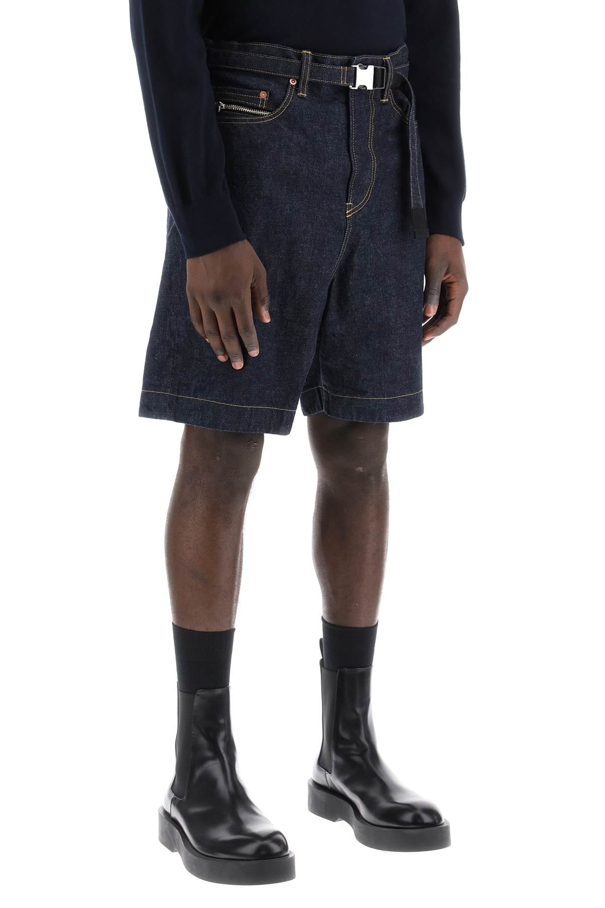 Sacai denim bermuda shorts with removable belt-1