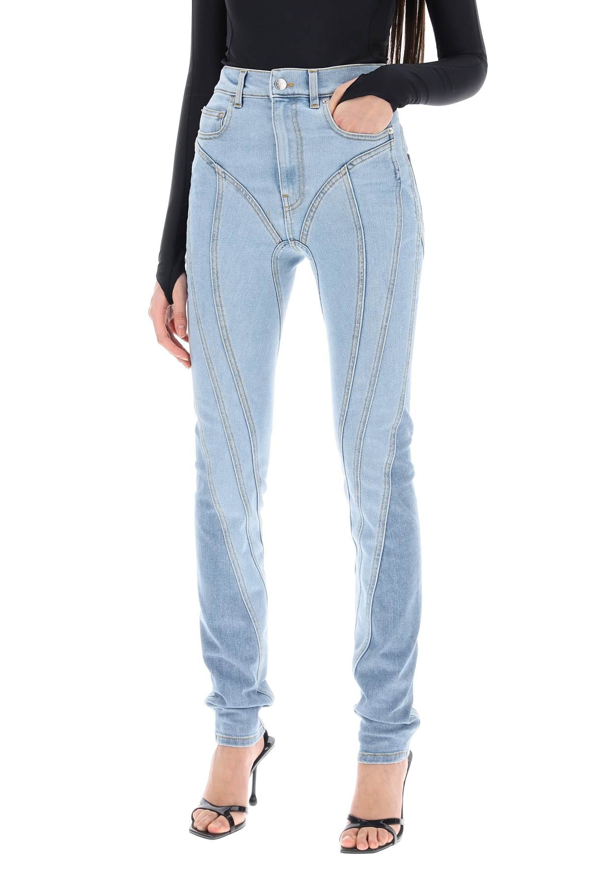 Mugler spiral two-tone skinny jeans-3
